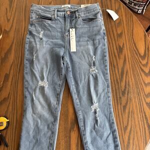 Nicole Miller Womens Soho High Rise Ankle Skinny Jeans 8 Blue Distressed Denim